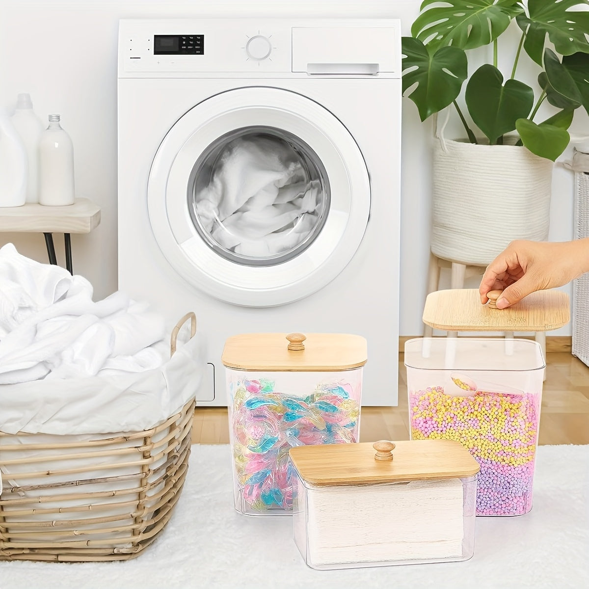 3-Pack Laundry Room Storage Containers - Clear Organizer Set with Lids