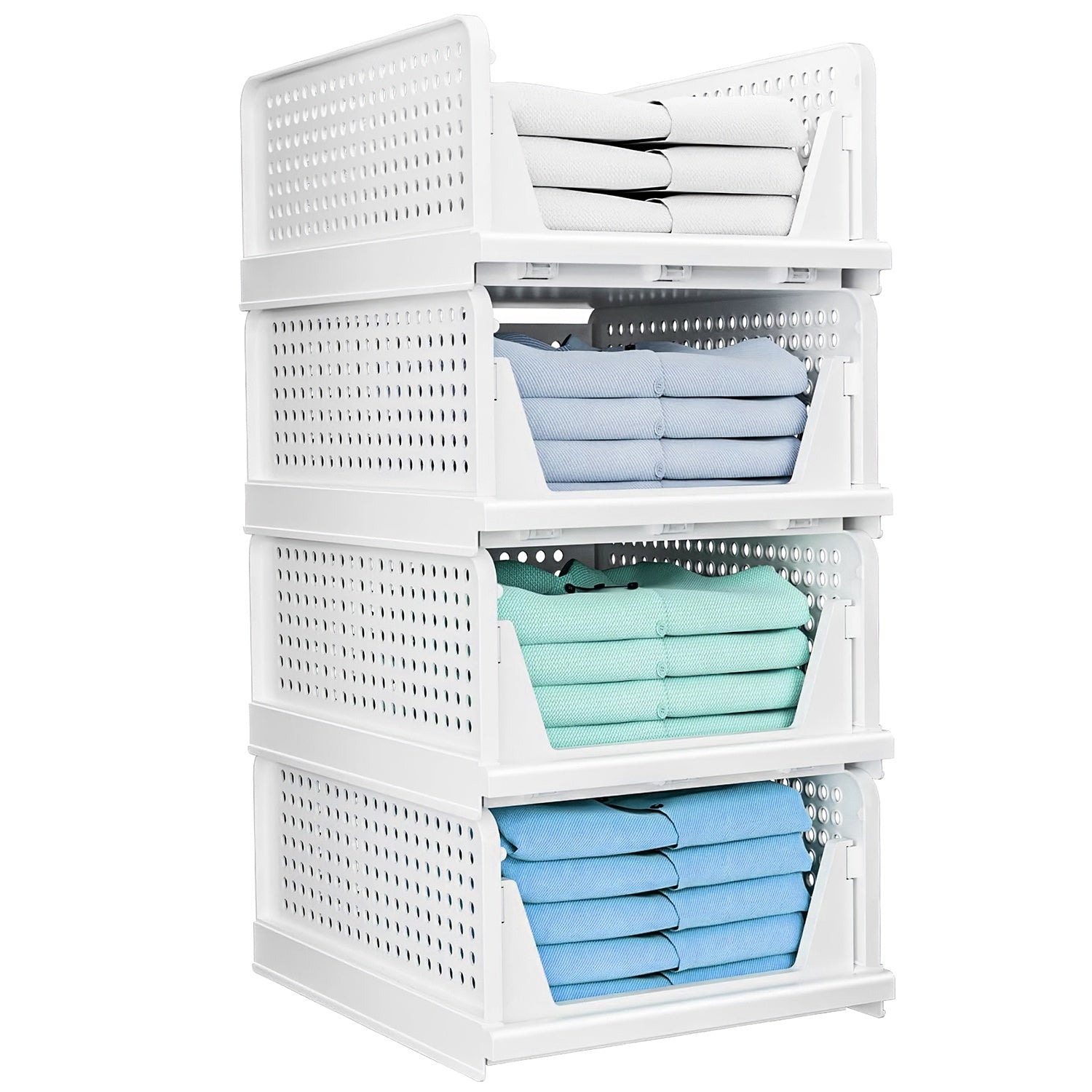 4-Pack Stackable Storage Boxes - Foldable Plastic Organizers with Slide Rails