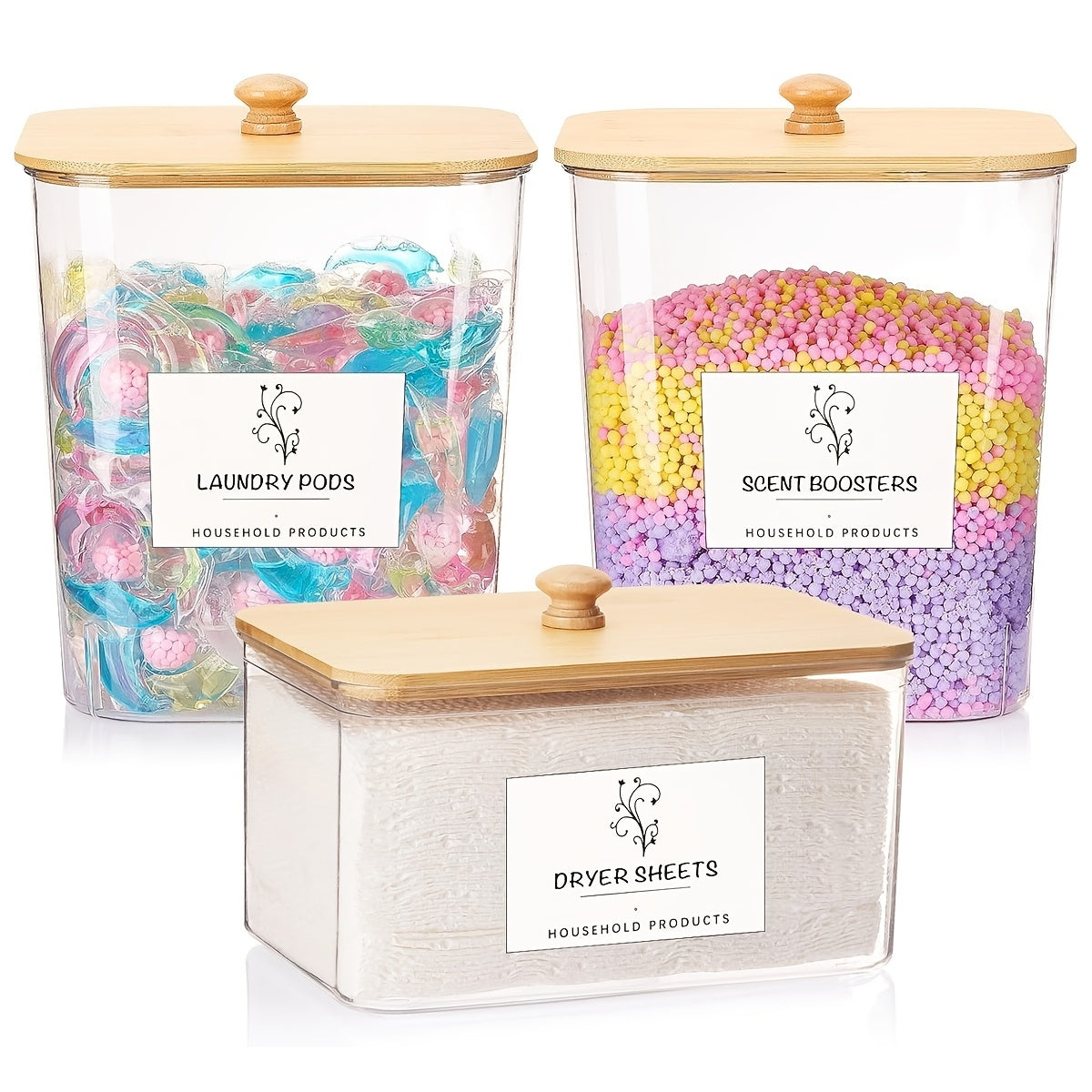 3-Pack Laundry Room Storage Containers - Clear Organizer Set with Lids