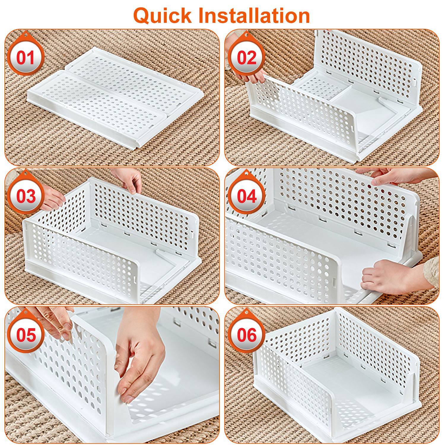 4-Pack Stackable Storage Boxes - Foldable Plastic Organizers with Slide Rails