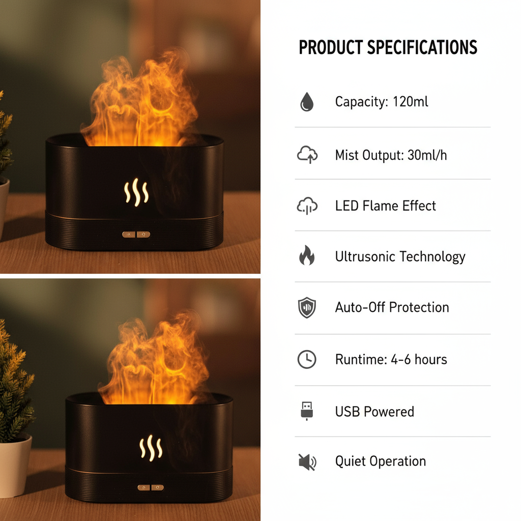 Flame Aroma Diffuser & Humidifier with Auto-Off