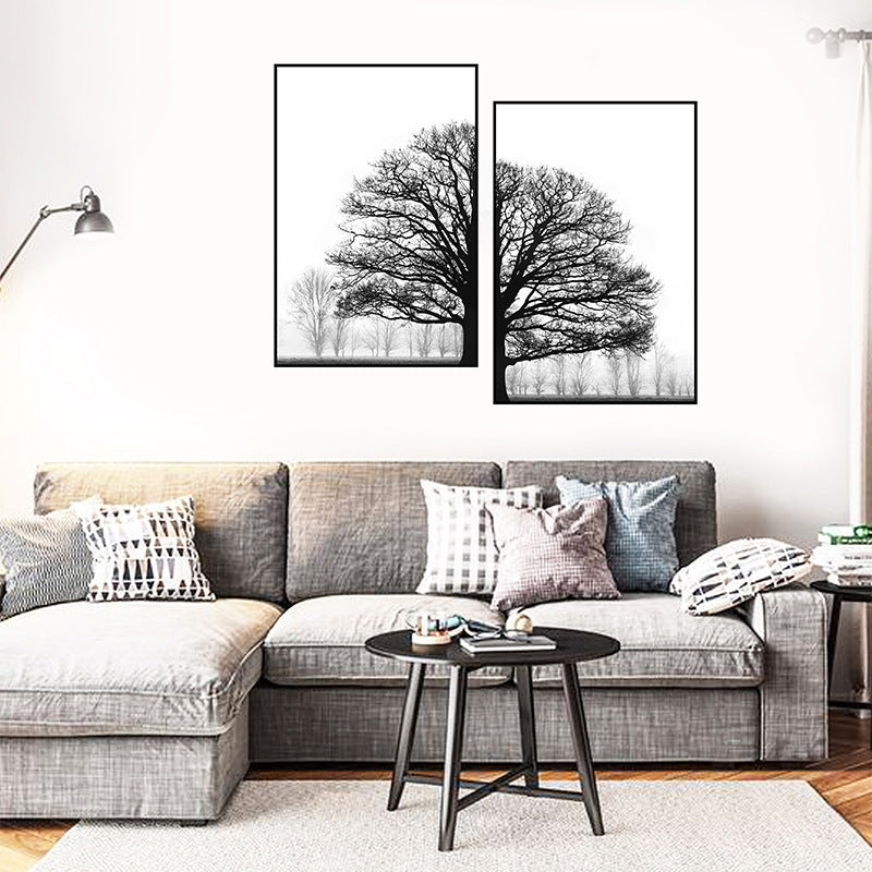 Black & White Winter Trees Canvas Art - Modern Wall Decor